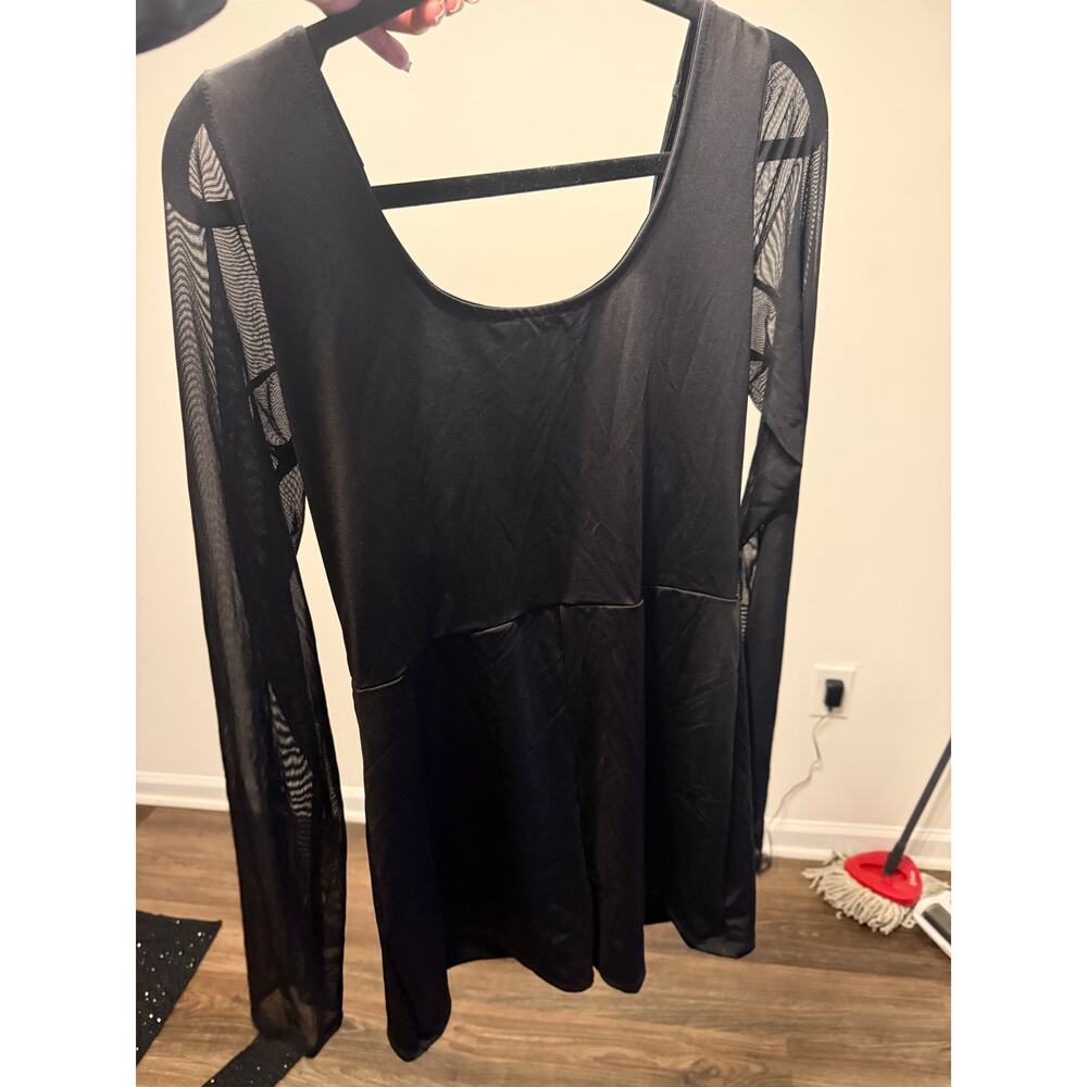 Fashion Nova Black Satin Mesh Sleeve Romper | NWT | XL